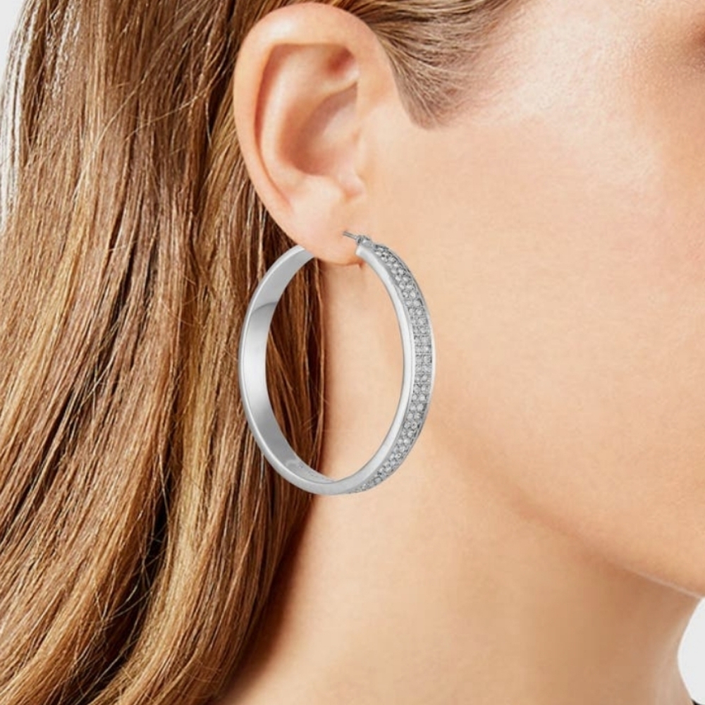 Vince Camuto Crystal Row Hoop Elegant Silver Hoop Earrings